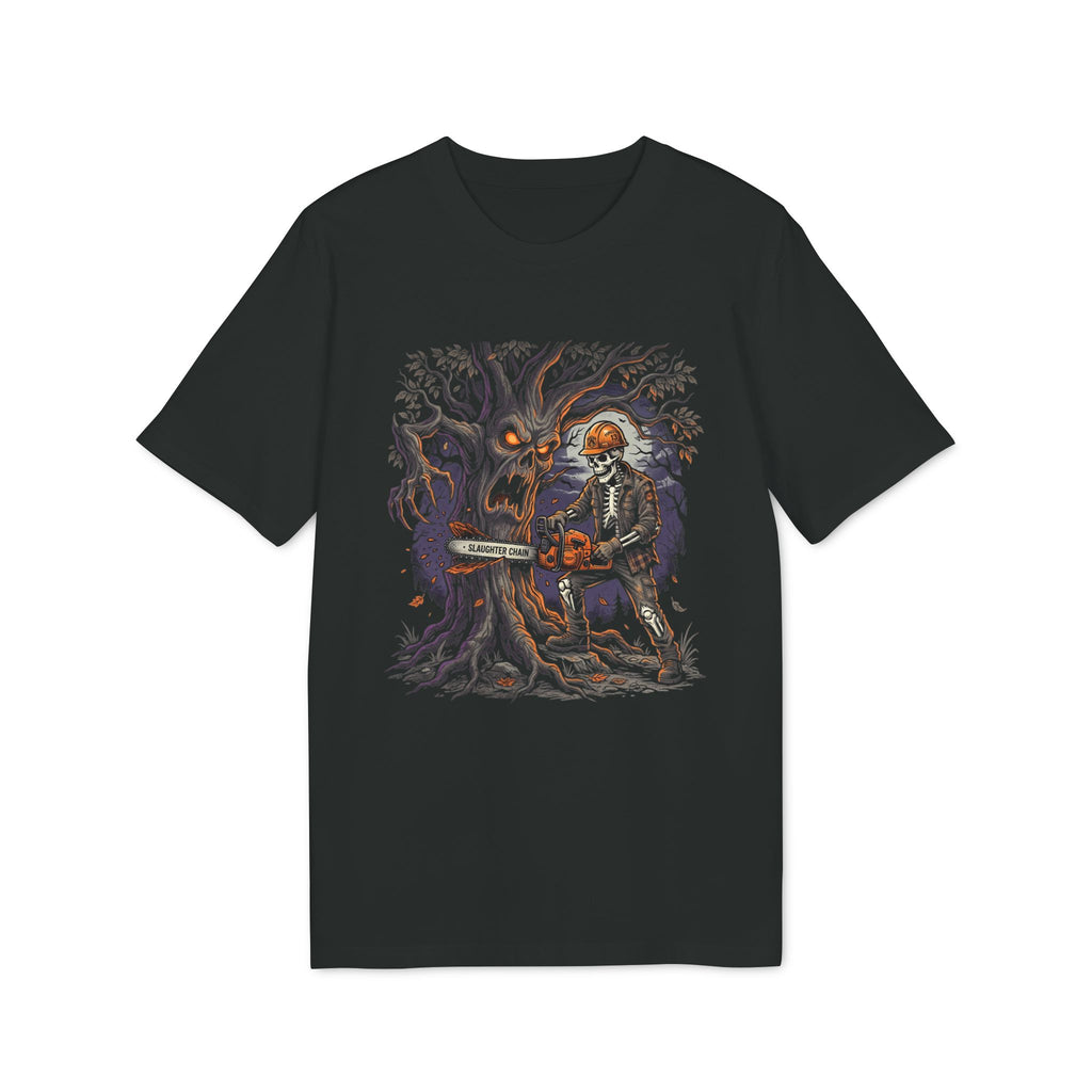 Halloween Haunted Tree Chainsaw Organic Cotton T-Shirt - Medium Fit