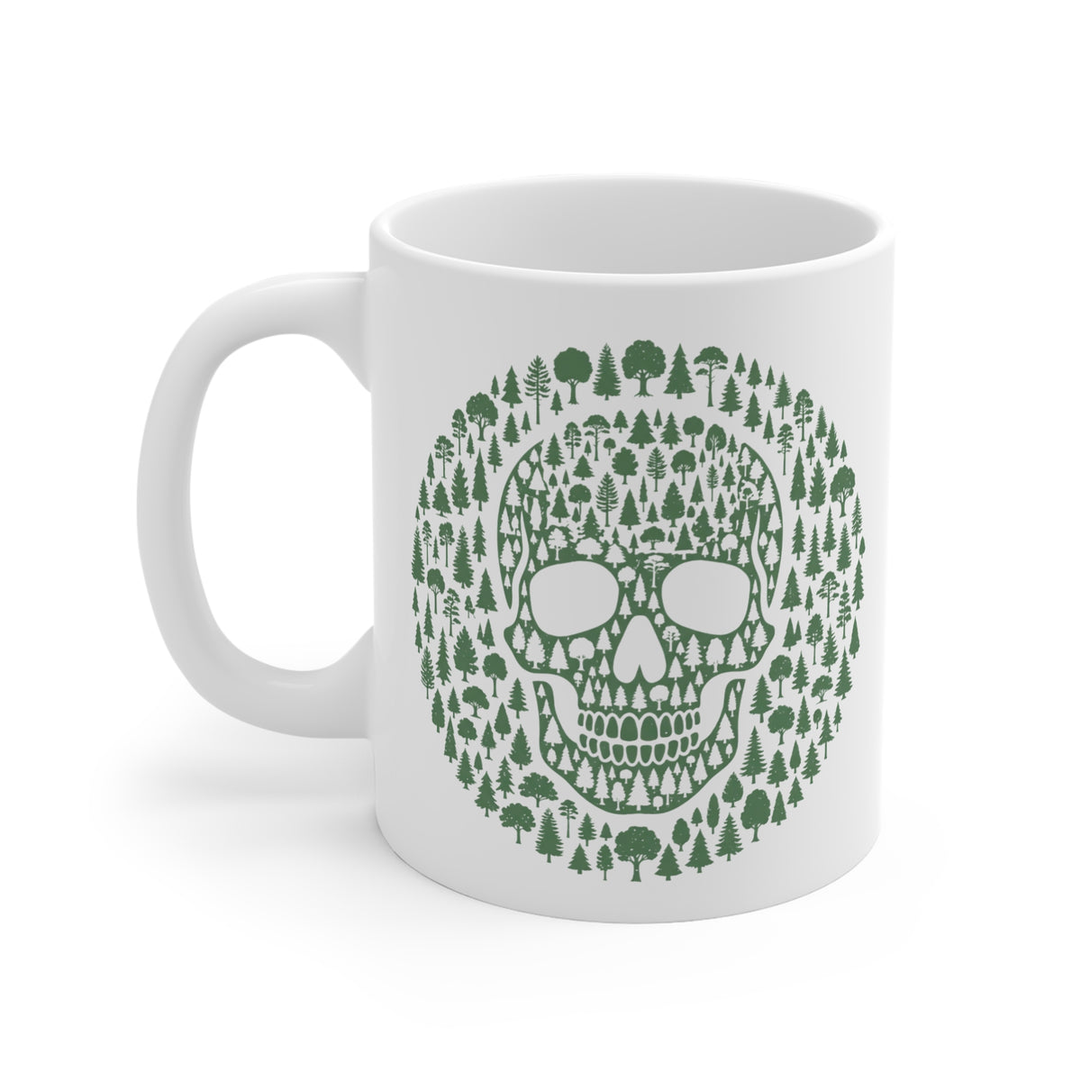 Green Trees Skull Ceramic Mug