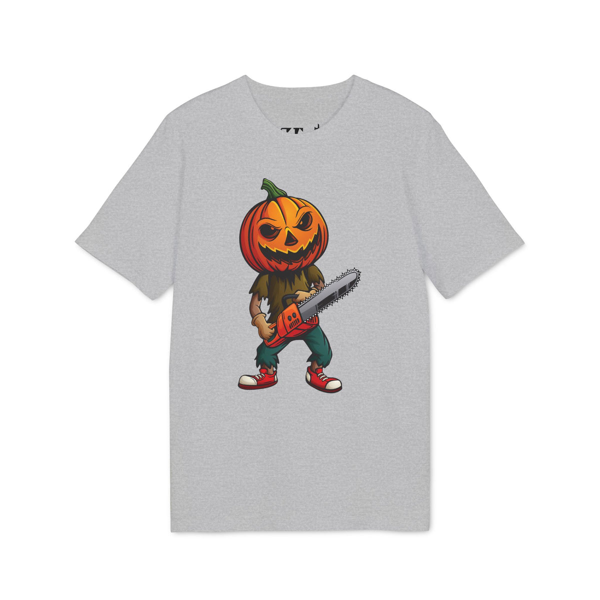Halloween Pumpkin Head Chainsaw Organic Cotton T-Shirt - Medium Fit