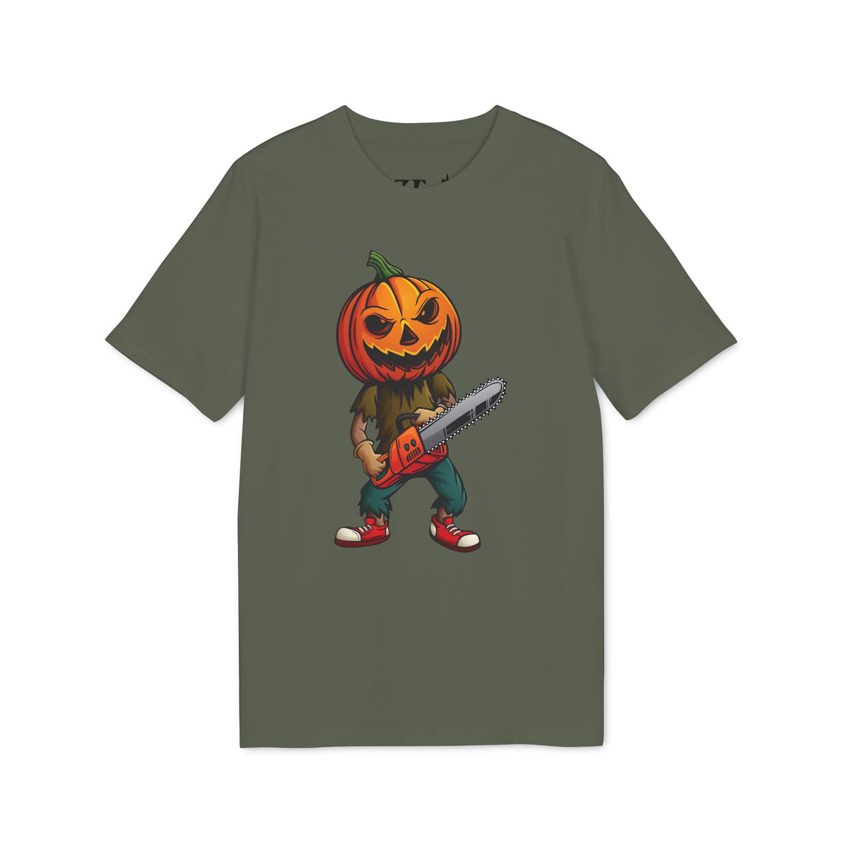 Halloween Pumpkin Head Chainsaw Organic Cotton T-Shirt - Medium Fit
