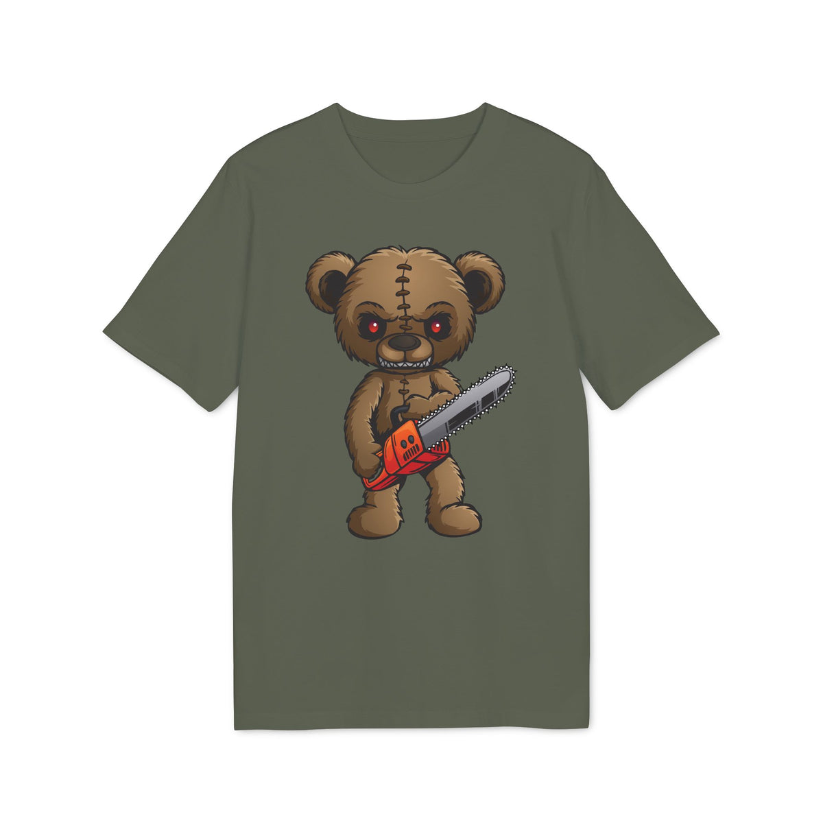 Halloween Chainsaw Teddy Bear Organic Cotton T-Shirt - Medium Fit