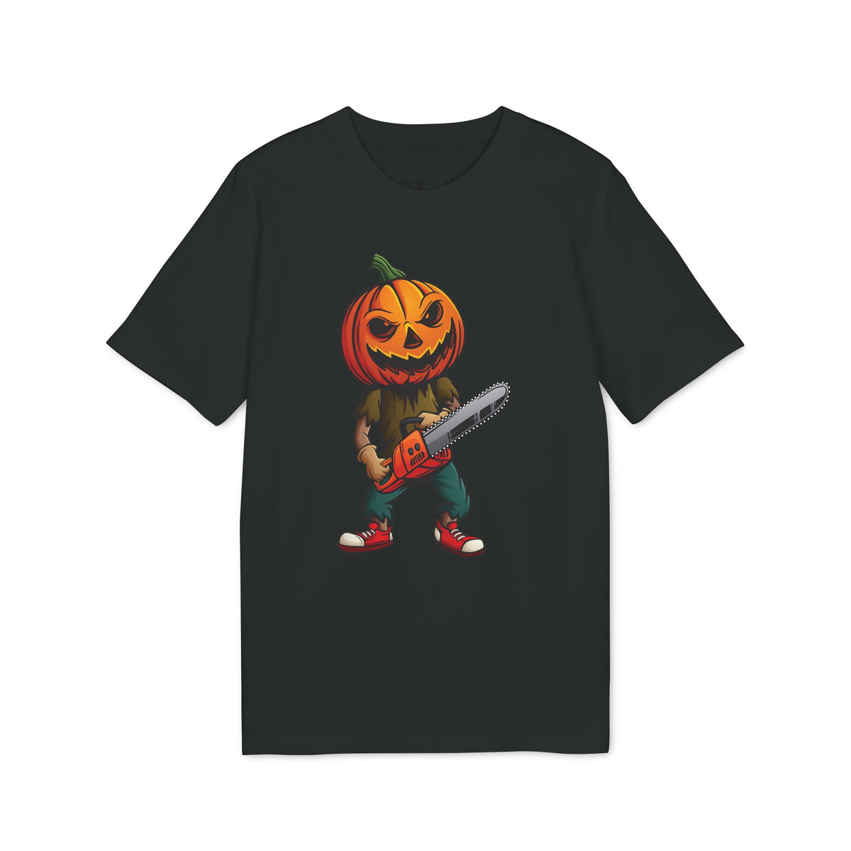 Halloween Pumpkin Head Chainsaw Organic Cotton T-Shirt - Medium Fit